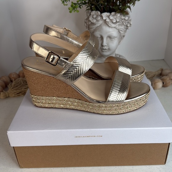 Jessica Simpson Morina Wedge Sandals Pale Gold Sz 9.5 - Picture 10 of 10